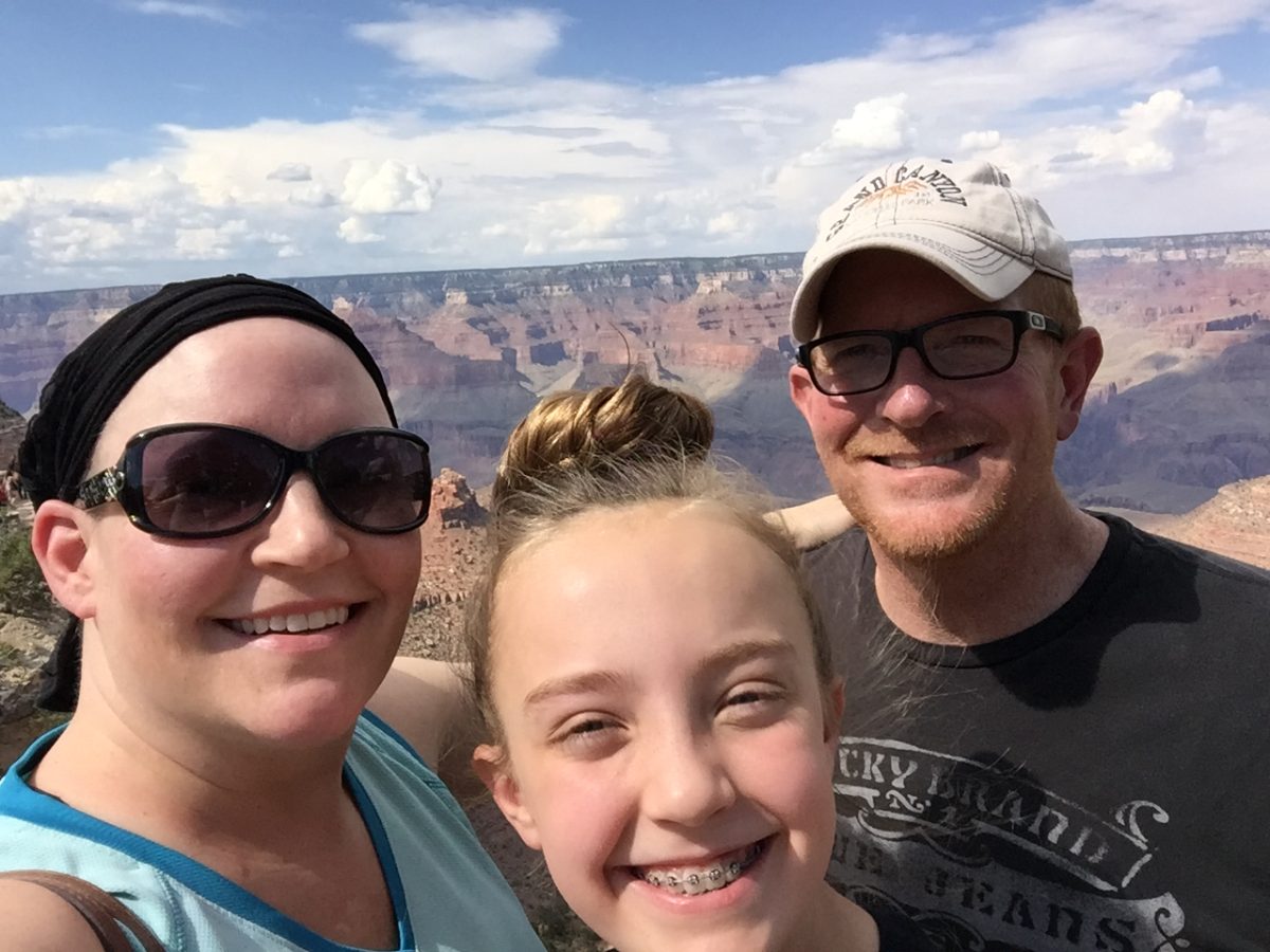 Stephanie is picture to the left with Kayla pictured in the middle, along with husband and father Mark Winter. "She hid a lot of the hard moments and scary details from me at that time so that I wouldn’t be so anxious.”