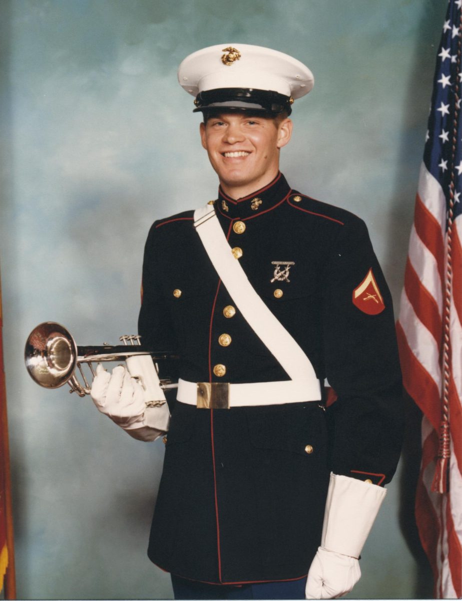 English teacher David Volkmar served as a Marine Corps trumpet player, a decision that didn’t come until his junior year of high school. 
