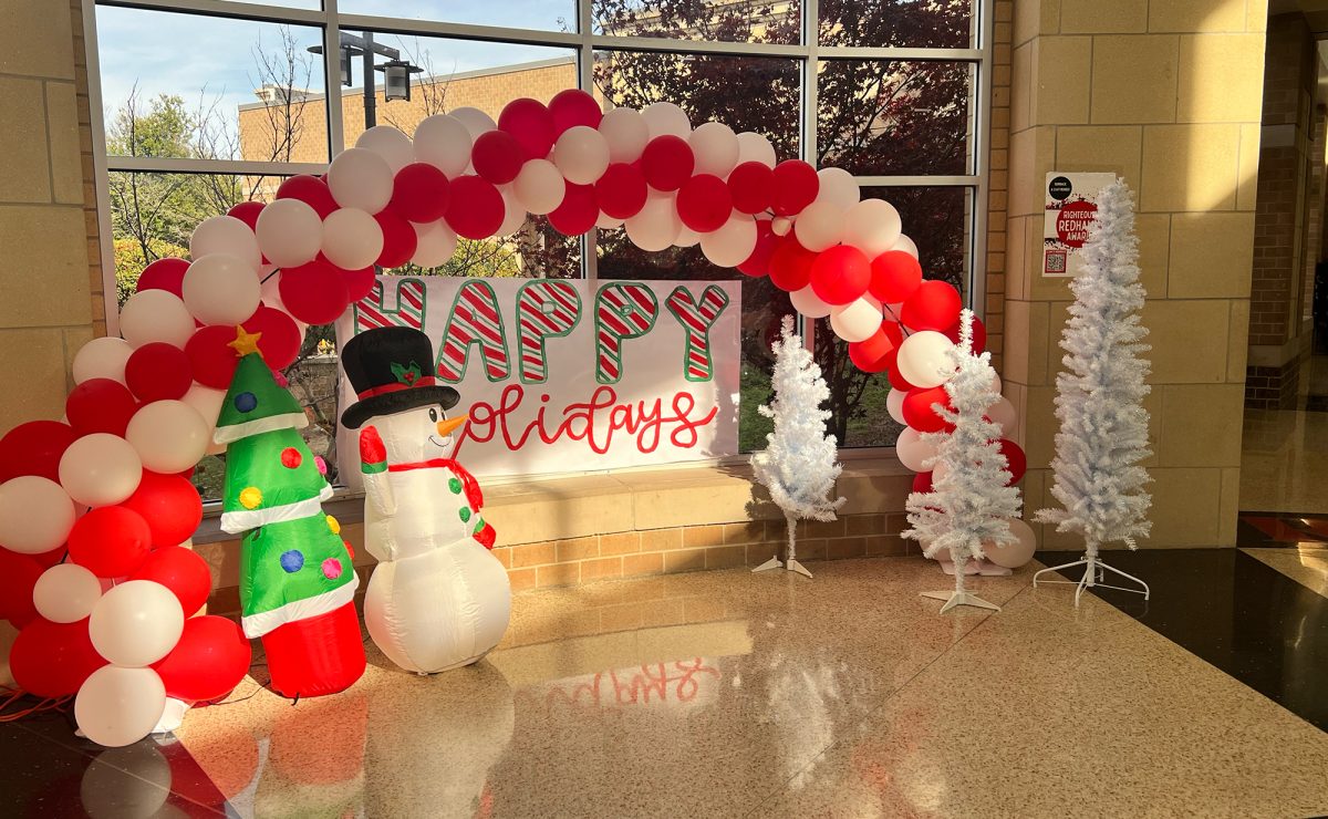 The afternoon sun shines on the schools holiday decorations in the rotunda with winter break fast approaching. Frisco ISD schools will be closed from Dec. 22-Jan. 9 for winter break. 
