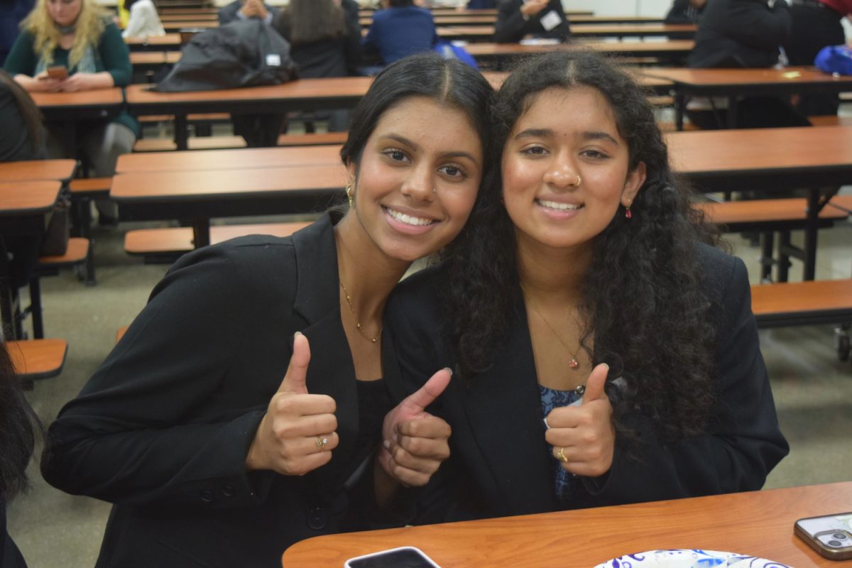 Delegates Sheen Saxena (left) and Aashi Oswal (right) are pictured at the MUN Regional Conference. The conference took place at International Leadership of Texas.