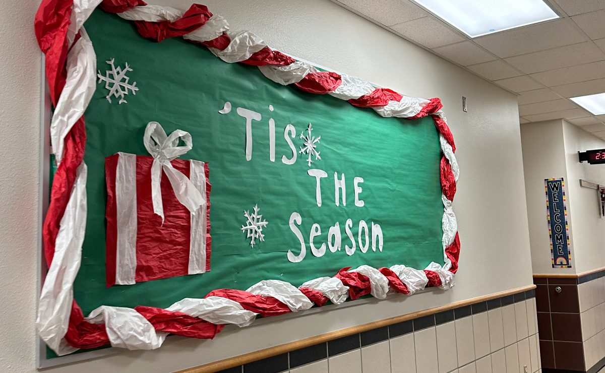 Winter holiday decorations reminding students and staff that its Tis the season can be seen throughout campus including blank bulletin boards.