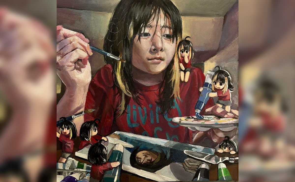 Hallie Wang “Assistants” - “Assistants” uses two different types of painting - realism and Hallie Wang’s own personal cartoon style. The piece also focuses on the light of the piece, and uses darker colors to mimic the shadows cast on the subject by the light source.

(In order to make all images the same size some were stretched and blurred with the originally sized image centered).