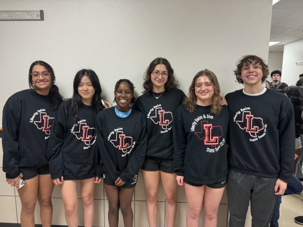 Six Redhawks represent Liberty in Austin Friday and Saturday as the swim and dive team compete in the state meet. The Redhawks represent one out of only 24 schools who qualified for state.