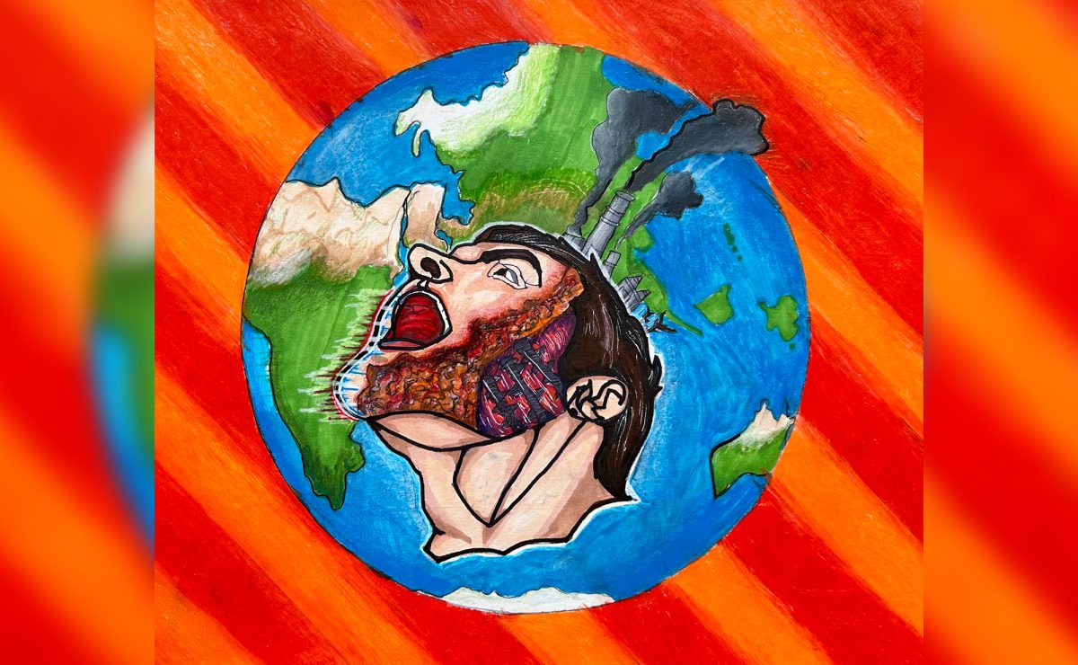 Shanmukha Kammeta “The Damage” - “The Damage” by Shanmukha Kammeta contrasts the natural world with the artificial and manufactured parts of society. Kammeta also used a complementary color scheme (meaning two colors from opposite sides of the color wheel) to make the earth pop against the background.

(In order to make all images the same size some were stretched and blurred with the originally sized image centered).