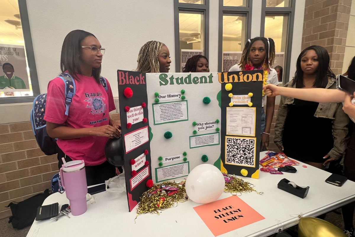 The annual club fair was held on Wednesday and various academic clubs showed up with poster boards, candy, and a smile to show off their clubs and entice students to join. Pictured is the Black Student Union with President Tierany Scott. 