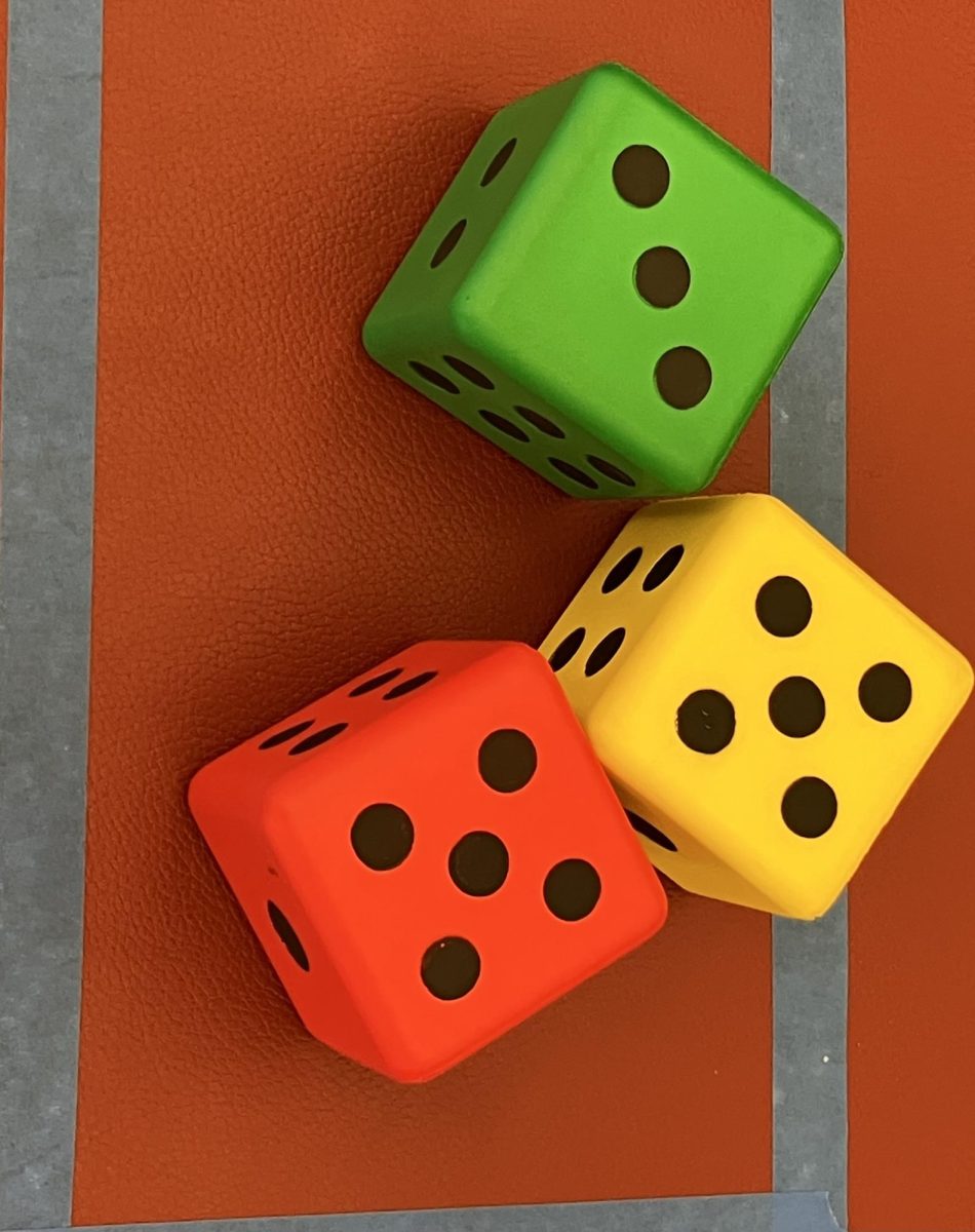 As a part of their research over senses and perception, AP Psychology students were tasked with locating colored dice around part of the library and returning them to a designated location while wearing goggles that simulate the effects of impaired perception.
