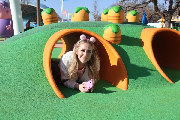 Along with roller coasters and shows, there's Grandma pig's garden. You can slide, crawl and run 