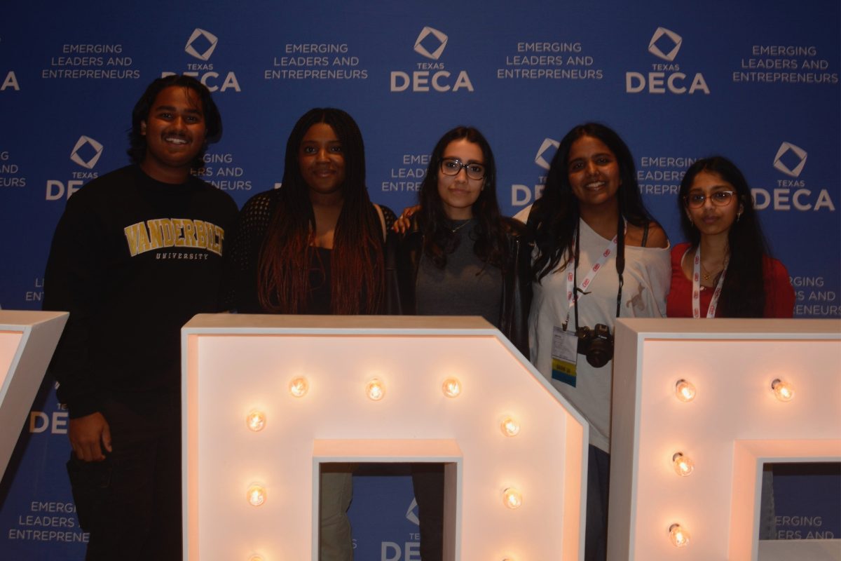 During my DECA trip, my favorite part was hanging out with friends. After my event, we gathered at the Anatole to eat and have fun before the closing ceremony the next day (from left to right: juniors Ayush Dane, Stephanie Okorie, and Lea Garcia-Salazar, senior Ashvita Suresh Kumar, and junior Medha Pedaprolu).