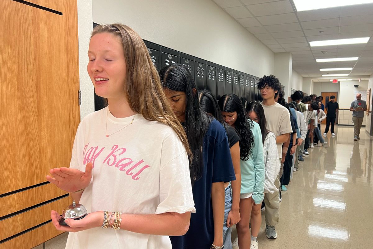 AP Psycholgy students lined up in the hallway to test how long it takes the nervous system to send an impulse from the brain to different parts of the body. 