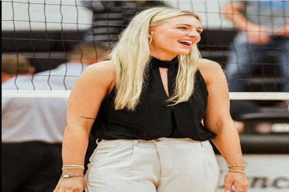 Assistant volleyball coach Ashley Pennington on the court at her previous school, Dallas Bishop Lynch.