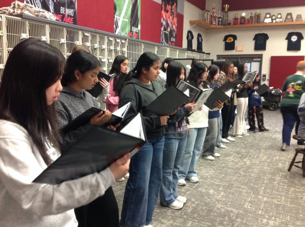 Each choir class will perform their own pieces with the Bella Voce Choir singing "I See the Heaven's Glories Shine”, Bel Canto singing, "Beyond Light”, and Cambiata singing, "The King of Love and Grace”. Additionally, choir is combining with band and orchestra for "White Christmas” and "Infinitum”. 