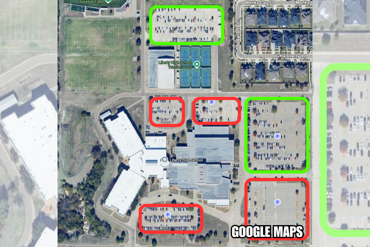 Students are allowed to park in the original student parking lot and the parking lot behind the tennis courts, outlined in green. Parking lots outlined in red are designated for staff and students found parking in these areas will receive a warning.
